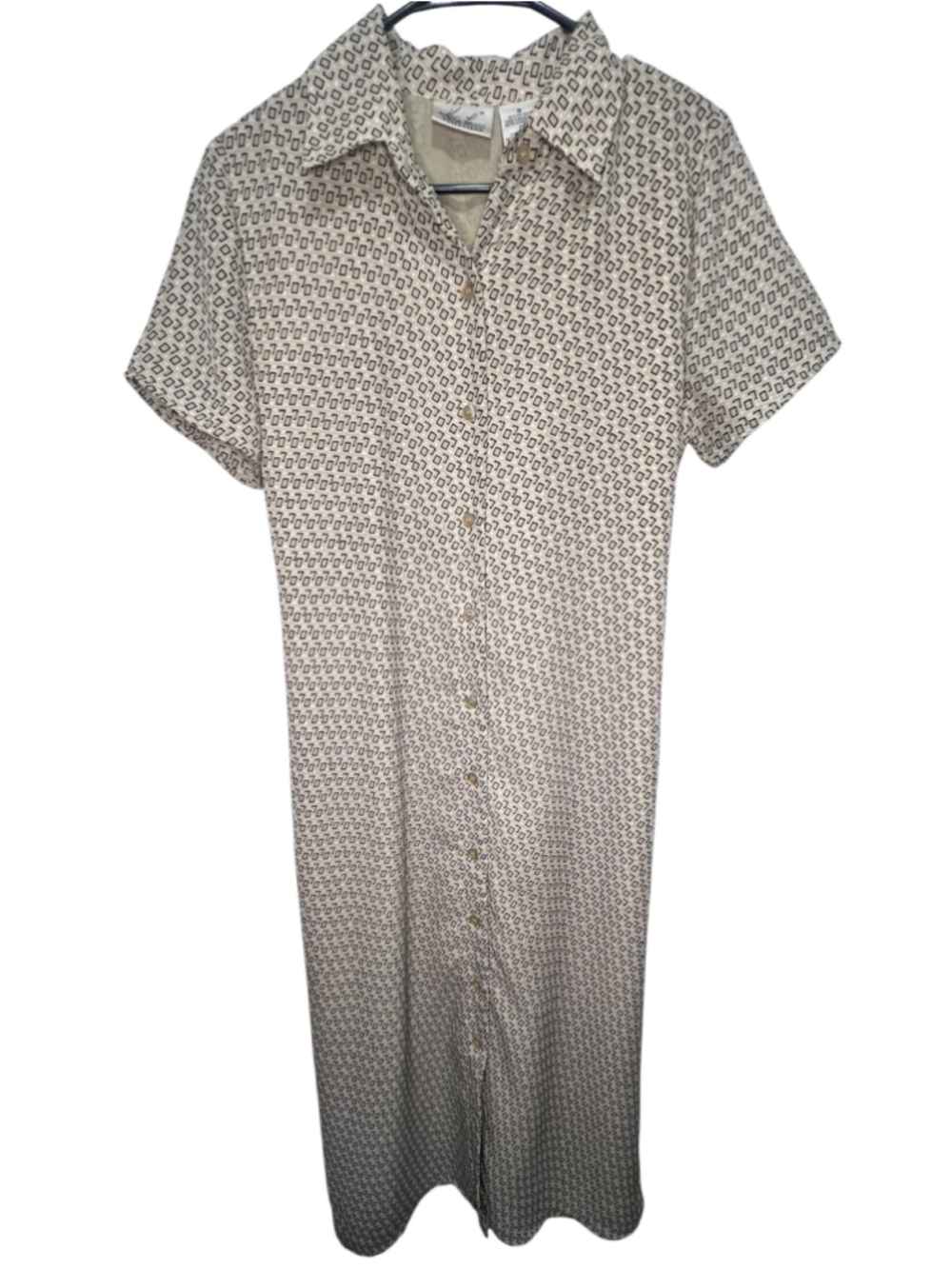 Kathy Lee Collection Geometric Print Button Front Short Sleeve Midi Shirt Dress